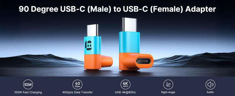 JSAUX 90 Degree USB-C Male to USB-C Female Adapter, Right Angle 2-Pack 40Gbps Data Transfer 100W USB Type-C PD Extender Compatible with iPhone16 Pro Max/16 Pro/16 Plus/16， ROG Ally, Steam Deck, Switch and More Laptops, Tablets, Phones