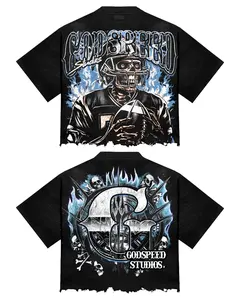 God Speed Studios Skeleton Play Rugby Blue Print Graphic Shirt Y2K Shirt Unisex  Streetwear Graphic Tee