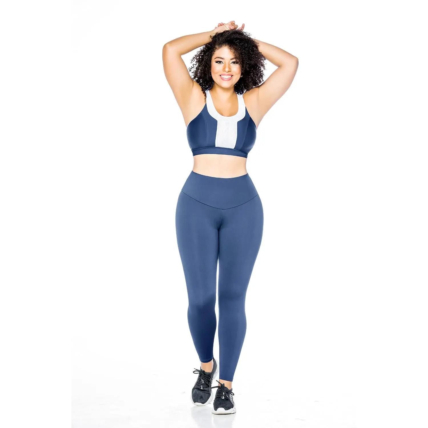 NC0083 Legging Deportivo Color Azul con Faja Interna Moldeadora Efecto Push UP