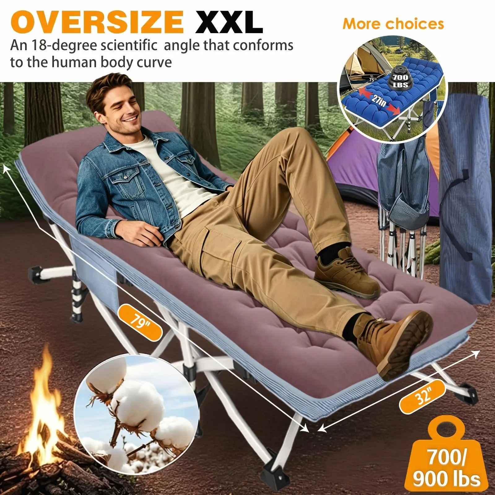 XXL Oversized Camping Cot with a 32-Inch Width, Featuring a Comfortable Mattress. Extra Wide Sleeping Cots for Camping Gear And Equipment. Heavy-Duty Folding Cot with Carry Bag, Portable for Adults Solely. Essential Outdoor Travel Furniture