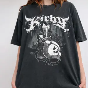 Metal Kirby Vintage Shirt, Gothic Anime Tee, Grunge Kirby Graphic T-Shirt, Spooky Gamer Gift H8Y
