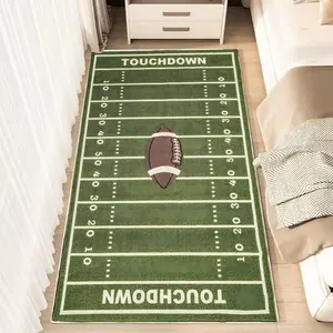 1pc Football Field Touchdown Cartoon Pattern Fluffy Minimalist Area Rug, Polyester 100% Flannel Carpet, Non-Slip Rectangle Floor Mat for Living Room, Bedroom, Game Room, Office, Entryway | Washable, Sporty Gift for Holidays and Game Day Parties