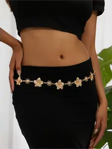 European and American cross-border accessories, elegant floral slim metal body chain for women, versatile holiday ins five-petal flower waist chain
