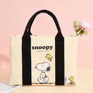 MINISO Snoopy Series Travel Storage Bag Canvas Tote Bag for Shopping & Gifting with Cute Cartoon Design Ideal for Everyday Use