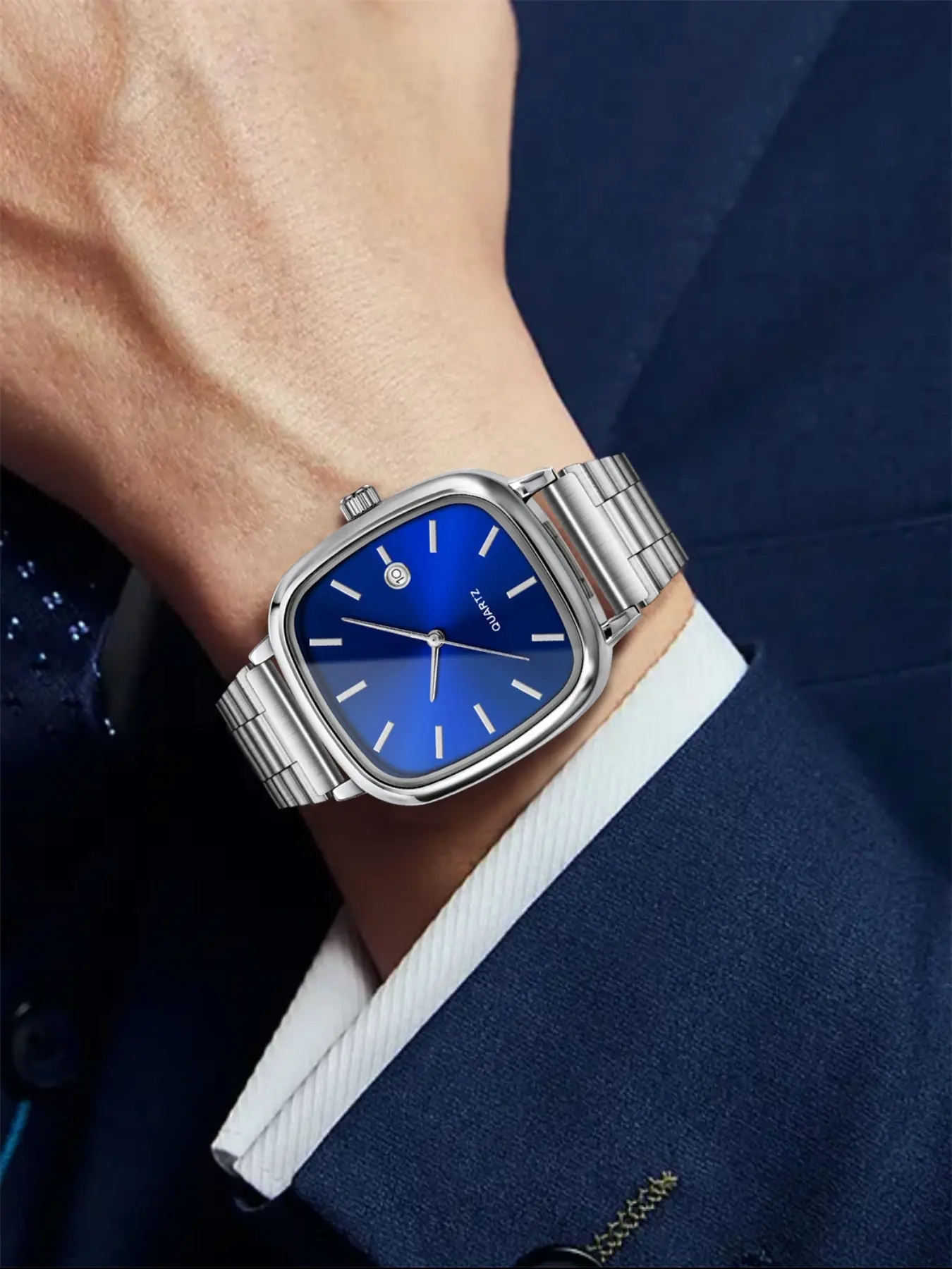 Square Quartz Watch, Minimalist Fashion Style, Fashionable Watches, Golden Band with Date Design, Business & Daily Use, Halloween, Back-To-School, State Holidays