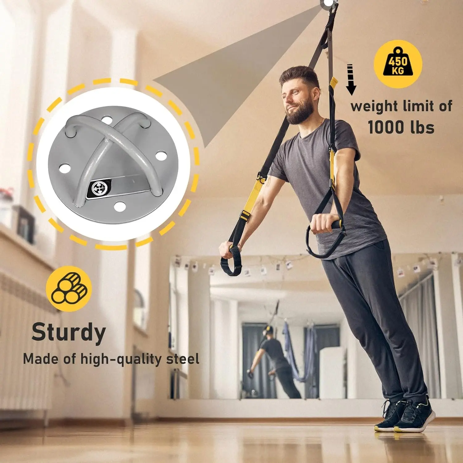 KYLIN SPORT Battle Rope Wand / Deckenhalterung Anker Bracket Hook für Suspension Straps Crossfit Gymnastikringe, Bodyweight Strength Trainingssysteme, Yoga Swings Hängematten, Boxing Equipment