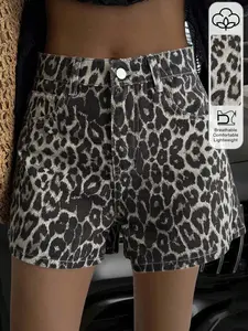 Leopard Print Denim Capri Pants for Women, Summer New Fashion, Sexy Tight Fit, High Waist A-Line, Button Fly, Mid Waist, Fitted Jeans, Casual