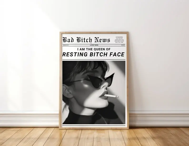 Preppy Newspaper Print, Retro New York News Wall Art, Hot Girls, That Girl Vintage Bar Cart, It Girl Dorm Retro Wall Art