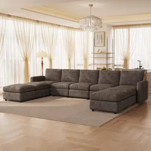 Guyii Oversized 2-9 Piece Sectional Sofa Modular L Shaped Couch with Optional Storage Ottoman Convertible Sleeper for Living Room Dark Brown Velvet-like Polyester