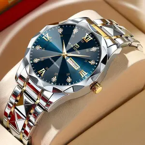 [Luxury Business] Brand Men's Stainless Steel Watch |     Luxury Business Style |     Stainless Steel |     Luminous Rivet Quartz Movement |     Leisure Sports Style |     Men's Gift |     Blue Golden Gorgeous（gift）Gift