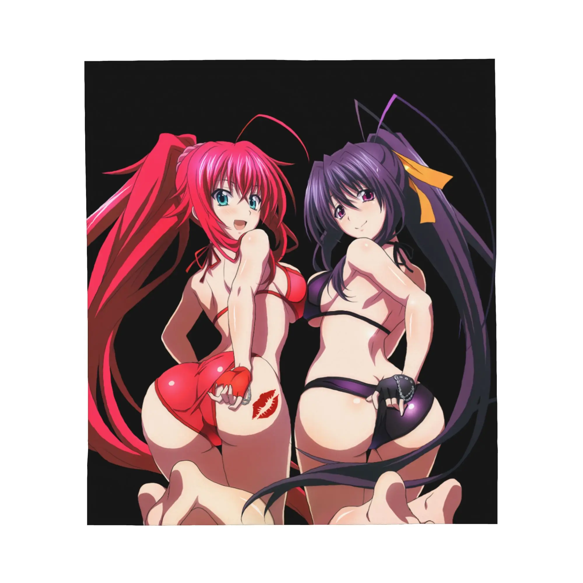 Fluffy Flannel Throw Blanket, High School DxD Rias & Akeno Bunny Girl Graphic, Soft Cozy Anime Merch for Bed & Couch, Otaku Room Decor Gift, Fluffy Blanket, Flannel Blankets