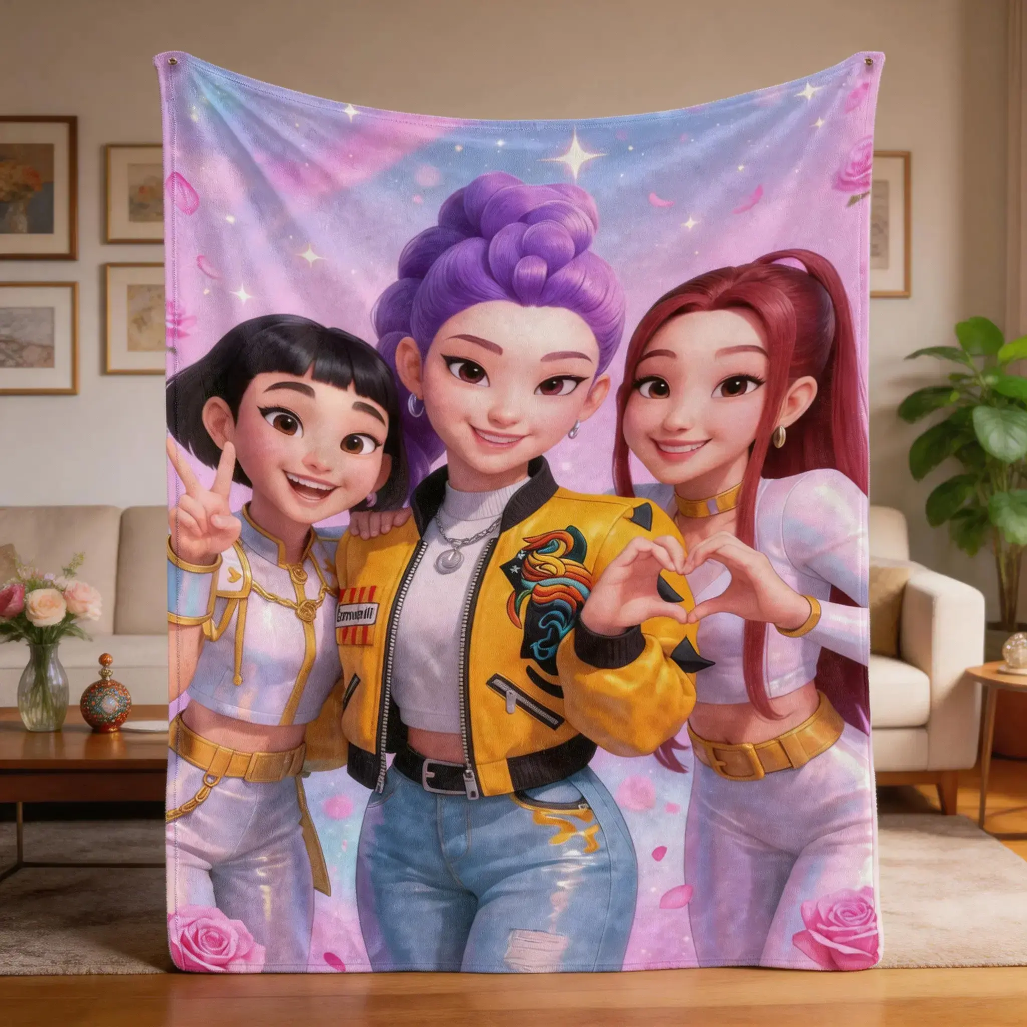 K-Pop Devil Hunter Anime Print Blanket, Soft and Comfortable Flannel Plush Blanket, Suitable for Home, Office, Camping, Sofa, Bed, Netflix Fan Gift, Warm Nap Blanket.It is an excellent gift for children,Flannel