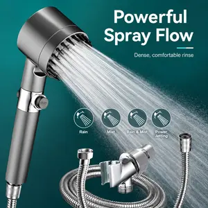 Contemporary Bathroom Essential: High-Pressure Rain Shower Heads Set with Multiple Jets, Ideal for Indoor Use,summervibes Grey Double Layer Curtain