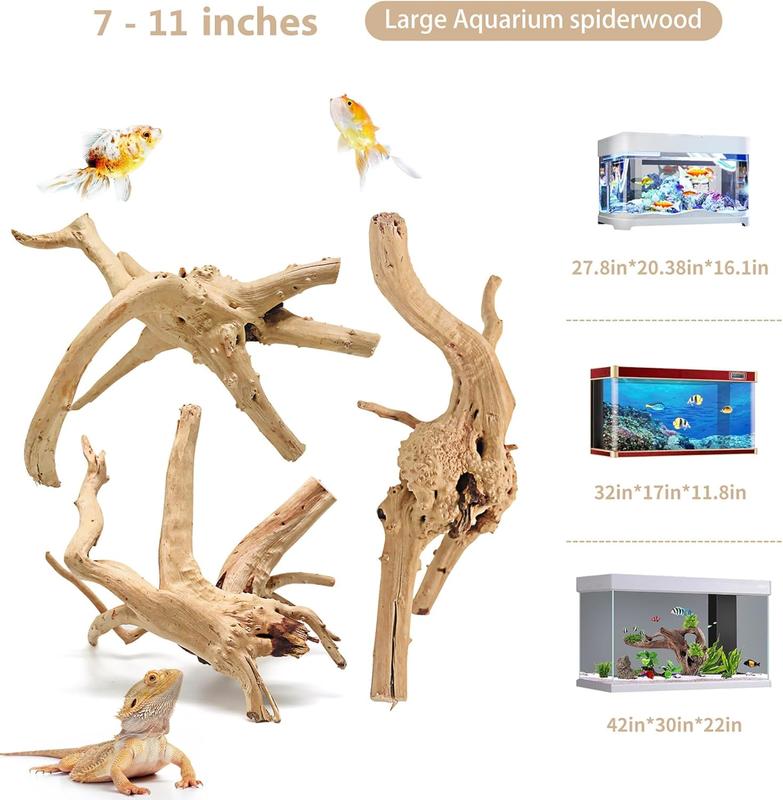 Natural Driftwood for Aquarium Decor, 3-Piece 7''-11'' Large Driftwood for Decorations on Fish Tank, Reptiles Bearded Dragon Accessories or Air Plants (Spiderwood （6-10 inch Pack of 5）)