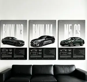 3-Piece Wooden BMW M3 M4 M5 Sport Car Poster Set, Modern Waterproof Wall Art, Car-Themed Wall Arts, Home Decor Gift for Home Supplies