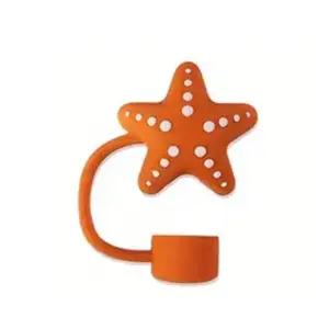 Cute Starfish 3D Straw Cover + Fits XL 10mm Diameter Straw + Silicone + Reusable + Dishwasher Safe + Easy To Use + Drinkware + Topper + Straw Dust-Cap