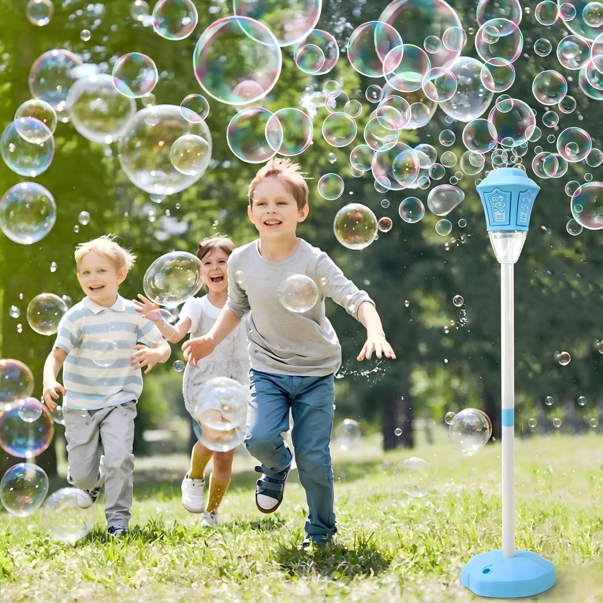 47 Inch Giant Bubble Machine for Kids, Extra Tall Bubble Tower with LED Lights & Music, Rechargeable Automatic Bubble Maker with Bubble Solution, Outdoor Toys for Birthday Party Backyard Wedding Summer Fun