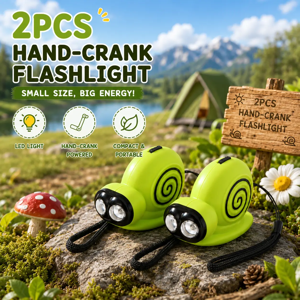 2-Pack Cute Snail Mini  Flashlight Toy Portable Pocket Light for Kids Outdoor Play