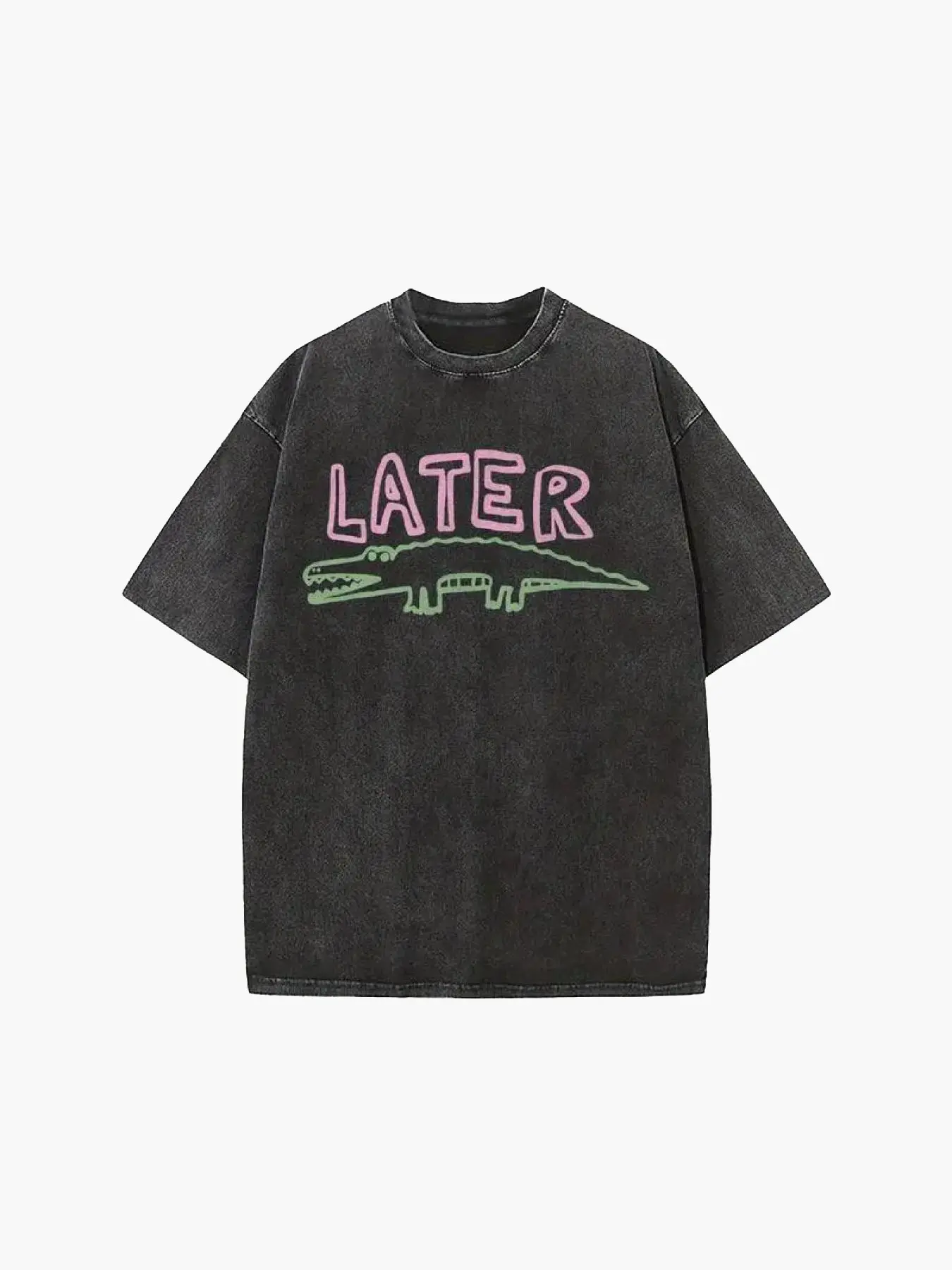 Vintage Letter and Crocodile Pattern Tee, Funny Retro Streetwear, Casual Cool Shirts, Graphic Washed Oversized Tees for Men & Women, Summer Round Neck Short Sleeve Sports Shirt, Workout T-Shirt