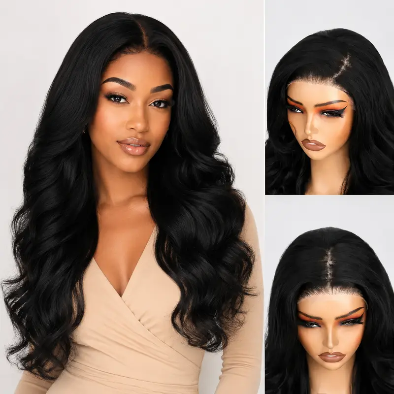 Auvzy 4X6 Glueless Lace Front Wig Body Wave Synthetic Wig Pre Plucked Hairline 24inch Natural Density 3D Dome Cap Beginner Friendly School Opening Season