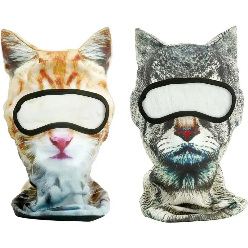 2 Pack 3D Cat Ski Mask with Ears Funny Animal Balaclava for Winter Sports Outdoor Activities Halloween Costumes Breathable Face Cover for Men Women