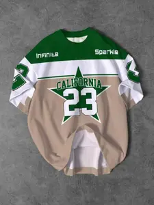 Men's California Theme American Sport Short Sleeve, Athletic T Shirt, Patchwork, California Star Pattern, Loose Breathable Fit, Streetwear, Athletic Workout Clothing