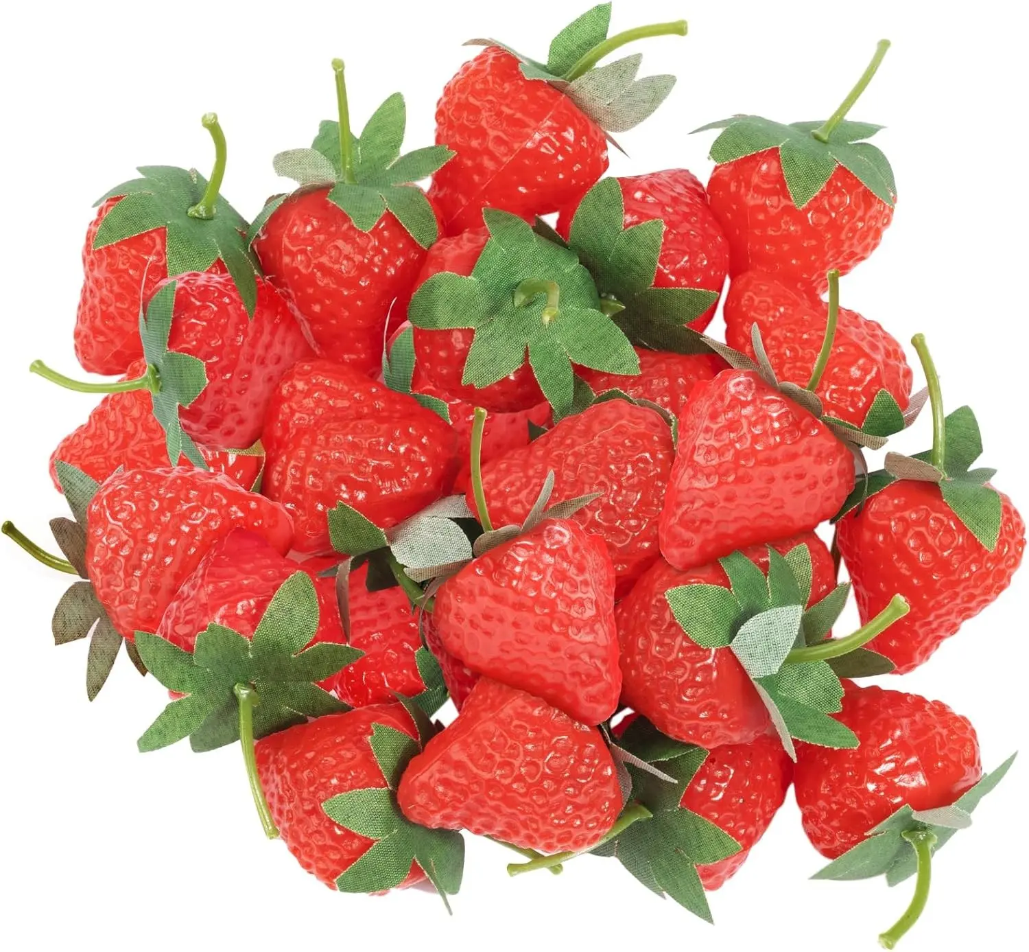 60 Pieces Artificial Strawberries Fake Strawberries Lifelike Red Realistic Plastic Fruit for Kitchen Party Decor Photo Prop
