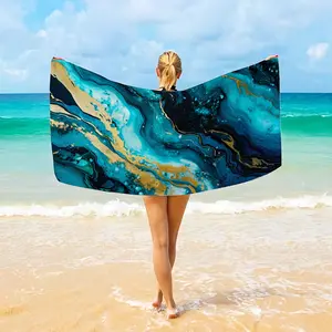 1Pcs Soft Dark Blue Marble Pattern Beach Towel - Lightweight, Quick-Drying, Highly Absorbent, Suitable for Sports and Outdoor Activities, Beach Towel