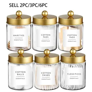 Cotton Swab Storage Jar, Plastic Jar, 8oz Apothecary Jar Container for Vanity Makeup Countertop Organizer Storage, Bathroom Canister Accessories Set for Cotton Swab, Ball, Pads, Floss, Bathroom Decoration Supplies, Bathroom Essentials Accessories