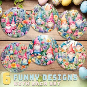 Easter Dwarf Egg Art Coasters Set of 6, Natural Wood Material, Heat Resistant Non-Slip, Perfect Easter Brunch Table Decor Gift,Easter Wooden Coasters,Easter Table Setting,Happy Easter Decor