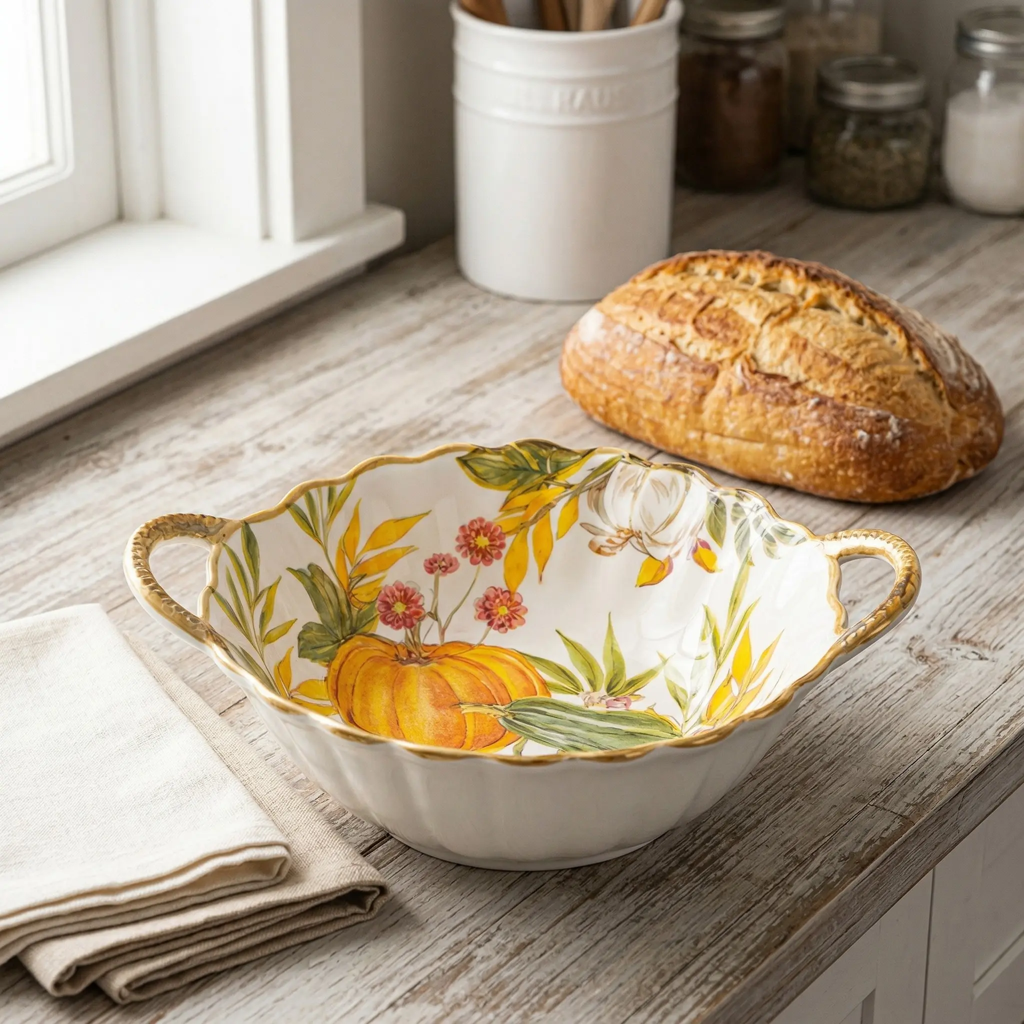 2 9.25-inch double ear Ceramic soup bowls, pumpkin, practical and versatile, can hold various foods, suitable for spring, microwave safe, suitable for Halloween, Christmas