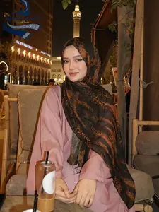 Women's Fashion Digital Print Cotton Linen Long Scarf, Modest Sun Protection Shawl, Elegant Multi-Purpose Wrap, Daily Use Headband Veil