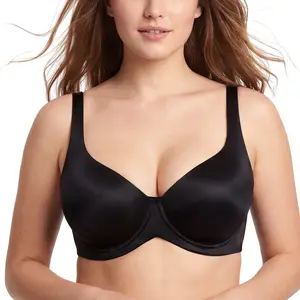 HSIA Noelie CloudSoft Plus Size Unlined Full Coverage Smooth Seamless Satin-Luster Underwire Bra Non Padded Supportive Wide Adjustable Straps U Back Bra Elegant Minimalist Comfort Everyday Bra Natural Lift Sculpting Plunge Bra for Curvy Women