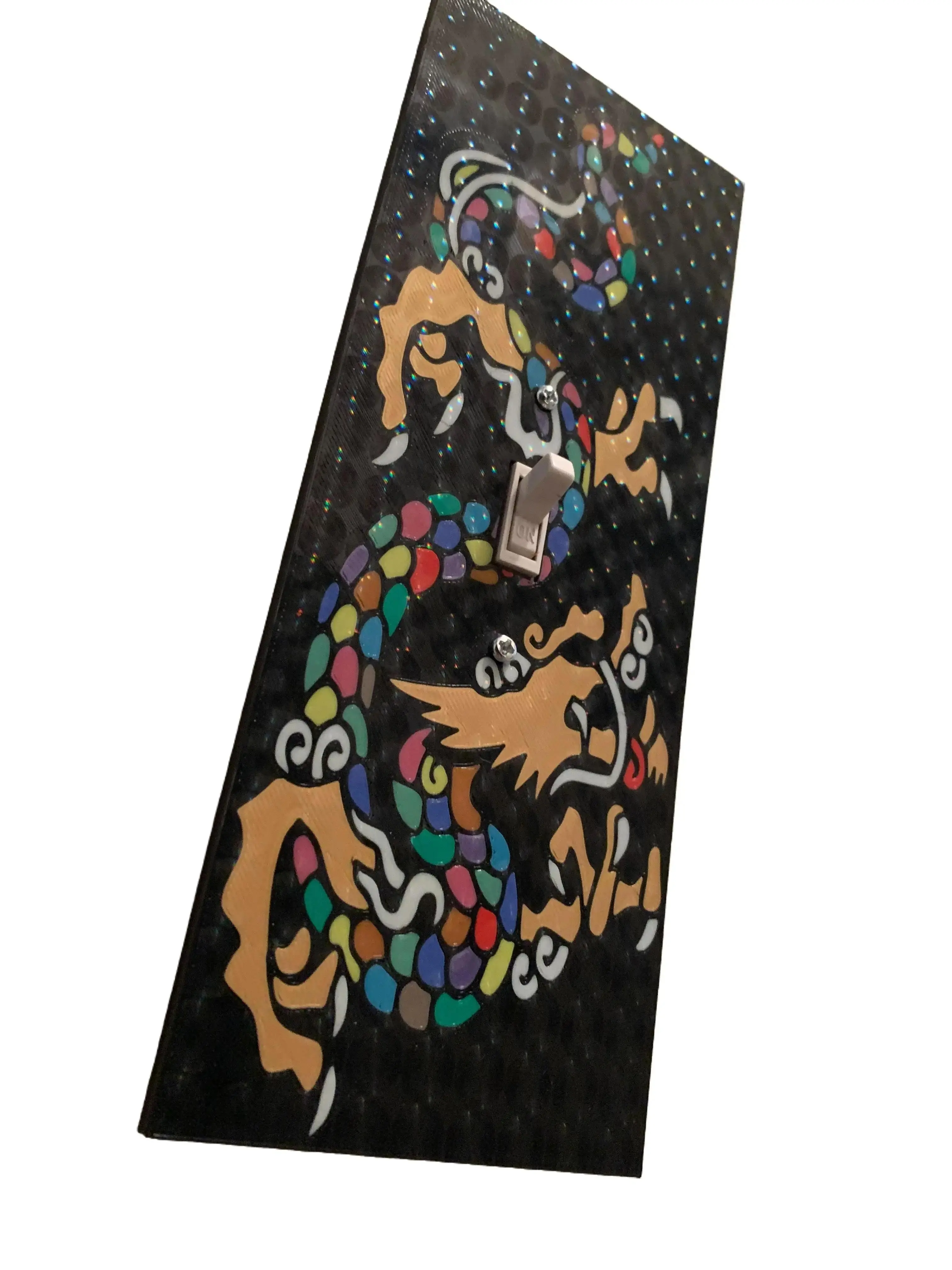 Mythical Dragon Holographic Light Switch Covers - Glittering Effect, Magical Light, Mosaic Ball, Dynamic Glow, Majestic Golden Dragon, Durable, Easy-Install Home Improvement Electrical Switch Accessories