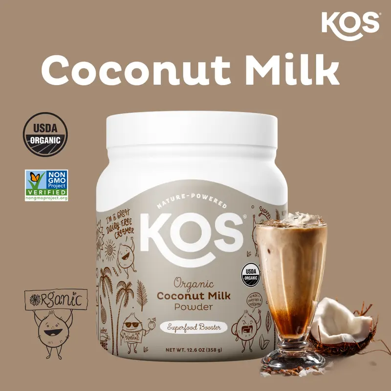 KOS Leche de Coco Orgánica en Polvo, Certificada USDA Organic, 0 g de Azúcar, Creamer Vegetal con MCTs para Café y Smoothies, Vegana, Keto, Paleo, Non-GMO, Sin Gluten ni Lácteos, 12.6 oz, 179 Porciones