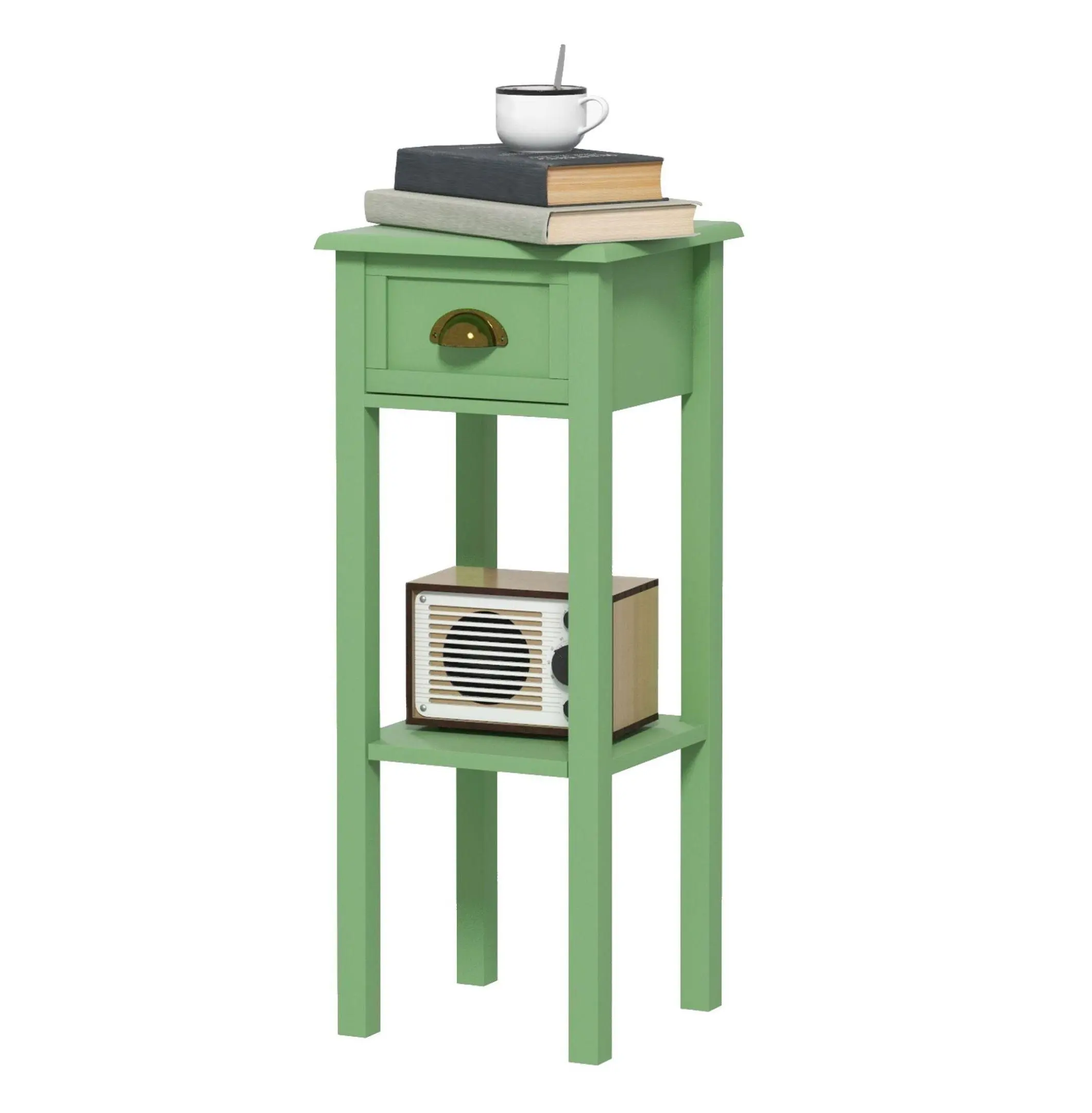 Green Side Table with Drawer & Shelf - End Table for Living Room, Hallway - Narrow Compact Design - 29.5" High Accent Table Default Title