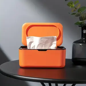 Sleek Orange Tabletop Wipes Dispenser - Sealed, Stylish Organizer for Youngsters Wipes with Easy-Access Lid, Perfect for Home & Office Cleanliness, Wipes Holder