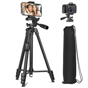 XRDKJ 60'' Entry Level Version Tripod for Cell Phone & Camera, Metal Lightweight Portable Travel Stand with Cold Shoe Cellphone Holder Mount Compatible with iPhone for Video Recording Filming