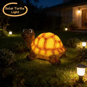 Solar Lights for Garden, Solar Powered Turtle/Owl/Frog Statue with LED Warm Glow, Cute Resin Turtle Figurines Waterproof for Outdoor Yard Lawn Patio Decor, Auto On/Off Night Landscape Lighting outdoorfun