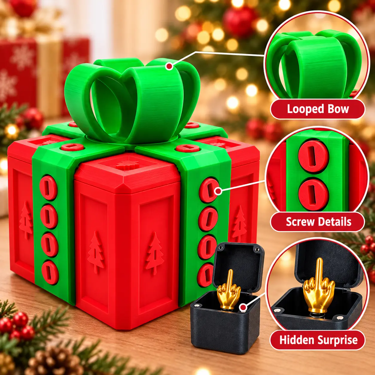 2-Piece Christmas Prank Gift Box Set with Screw Challenge and Hidden Key, Pop-Up Middle Finger Surprise Gag Gift for Adults, White Elephant & Secret Santa
