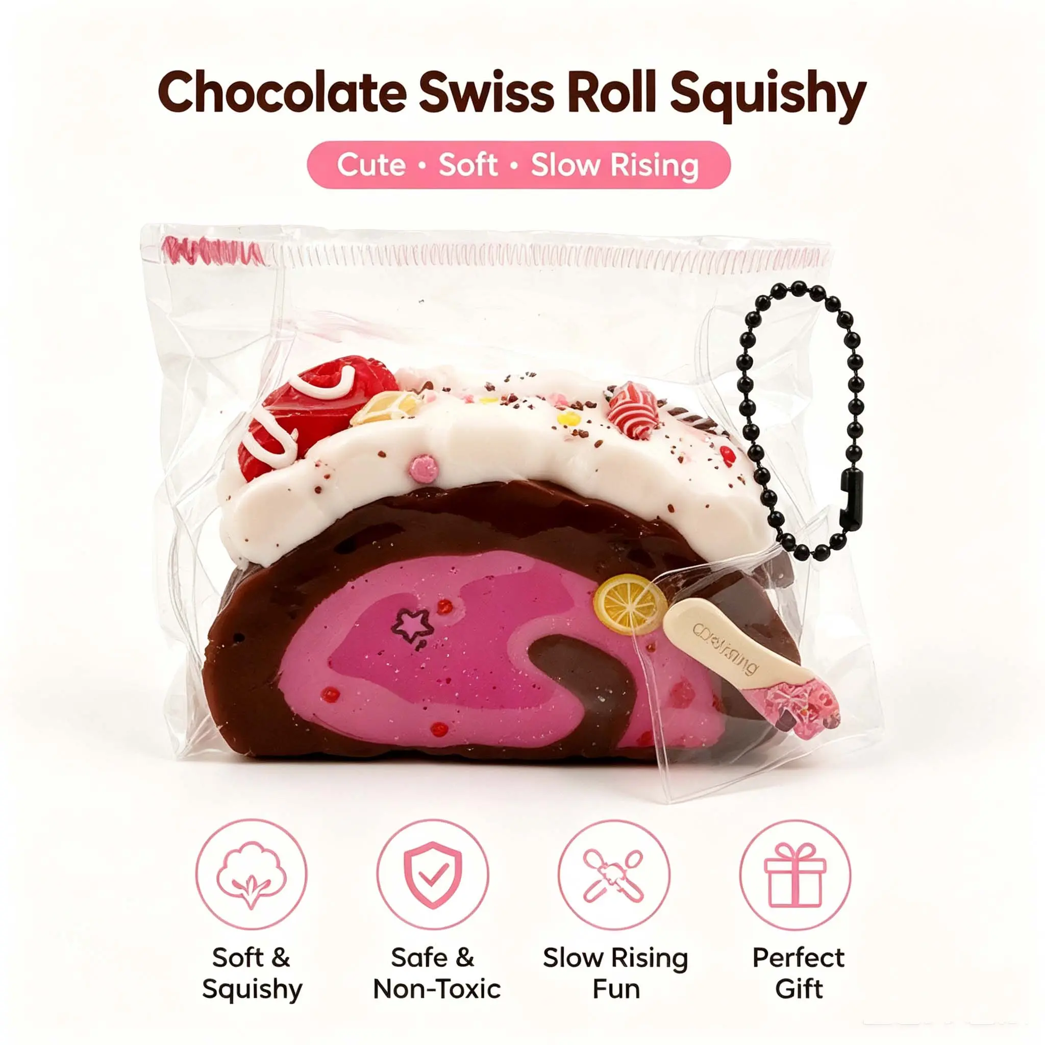 Chocolate Swiss Roll Squishy  Soft Slow Rising Fidget Toy, Cute Dessert Sensory Toy, Relaxing Stress Relief Gift