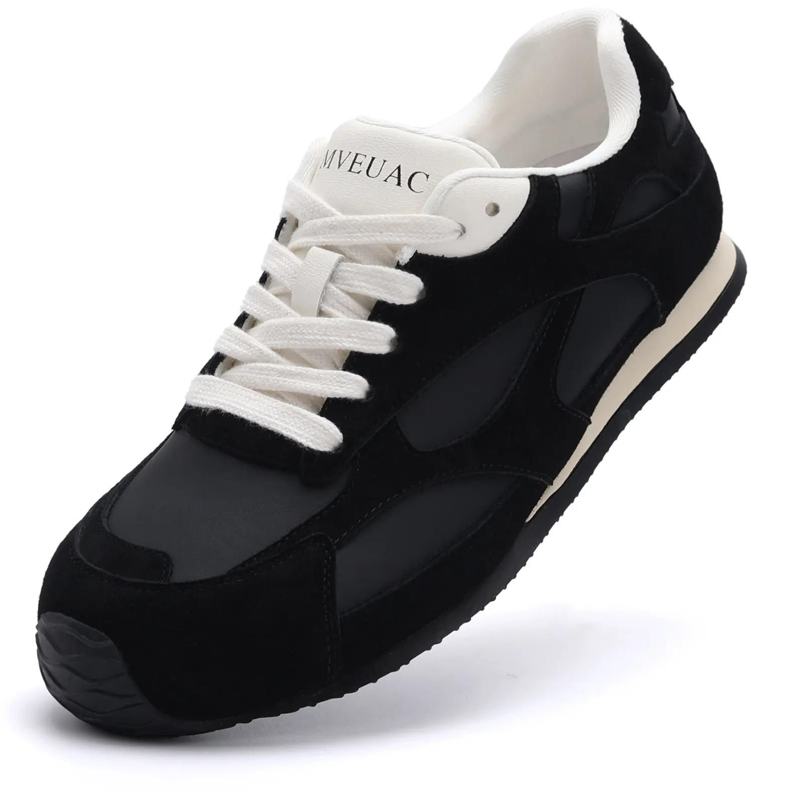 MVEUAC Women's Genuine Leather Casual Sneakers, Breathable Closed-Toe Lace-Up Shoes for Casual Wear, Beige