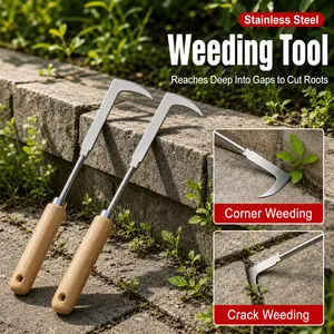 Hand Weed Puller Tool for Garden, Stainless Steel Crack Weeder with Wooden Handle, Easy Weed Remover for Patio, Sidewalk, Brick Gaps, Flower Beds & Lawn Edges, Manual Gardening Tool