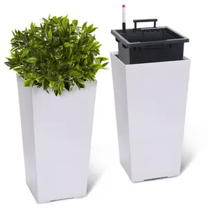 16"22" Tall Planters Set of 2, Outdoor＆Indoor Planter Pots, with Drainage Holes＆Water Level Monitor＆Inner Bucket, Automatic Watering