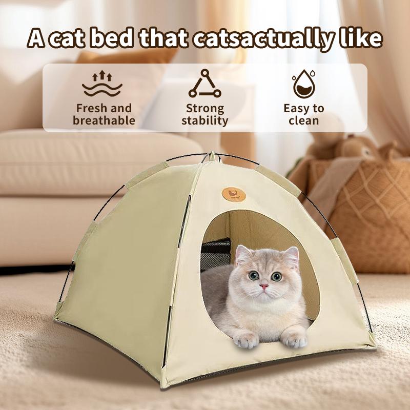 No-Assembly Cat Tent, Foldable Pet Shelter with Mesh Sides, Lightweight & Durable Cat House for Indoor/Outdoor