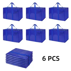 24 Gallon Heavy-Duty Foldable Moving Bags, with Handles, Zipper, Label Pockets, Ideal for Back-To-School, Moving, Outdoor Camping 6pcs Space Saving Bags