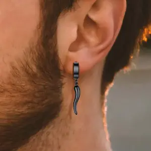 FaithHeart Cornicello Italian Horn Huggie Hoop Earrings Stainless Steel