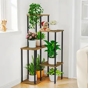 Elegant Indoor Plant Stand 5 Tier 7 Potted Plant Stand Indoor Multilayer Display Lightweight Organizer Durable MDF Board Stable Metal Frame Prevents Floor Scratches Rectangle Shape Space Saving Practical Home Decor High Storage Rack