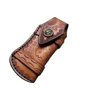 Top Grain Leather Hand Crafted Outdoor Folding Knife Sheath - Universal Easy Carry Storage Pouch