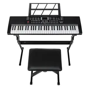 GEP110 61-Key Keyboard with Piano Stand & Built-in Speakers - 3 Teaching Modes, Music Rest LED Screen, Microphone, Headphone - Beginner-Friendly Classical Piano for Home & Studio, Piano Accessories, Visual Learning Aid, Sleek Design, Durable Construction